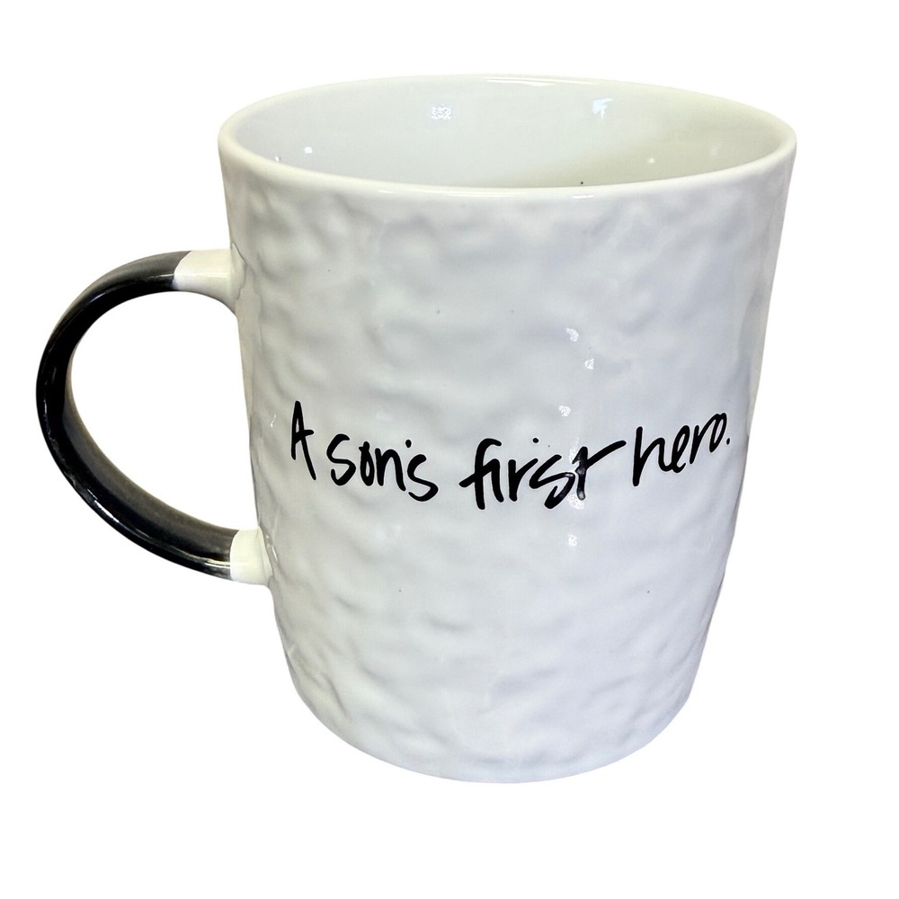 Prima Design A Sons First Hero Coffee Mug White Hammered Texture Black Handle